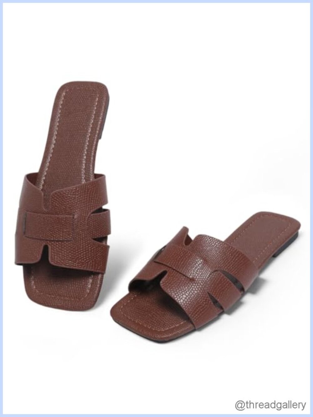 Faux Leather Flat Slide Sandals Square Toe Slip-On Dressy Casual